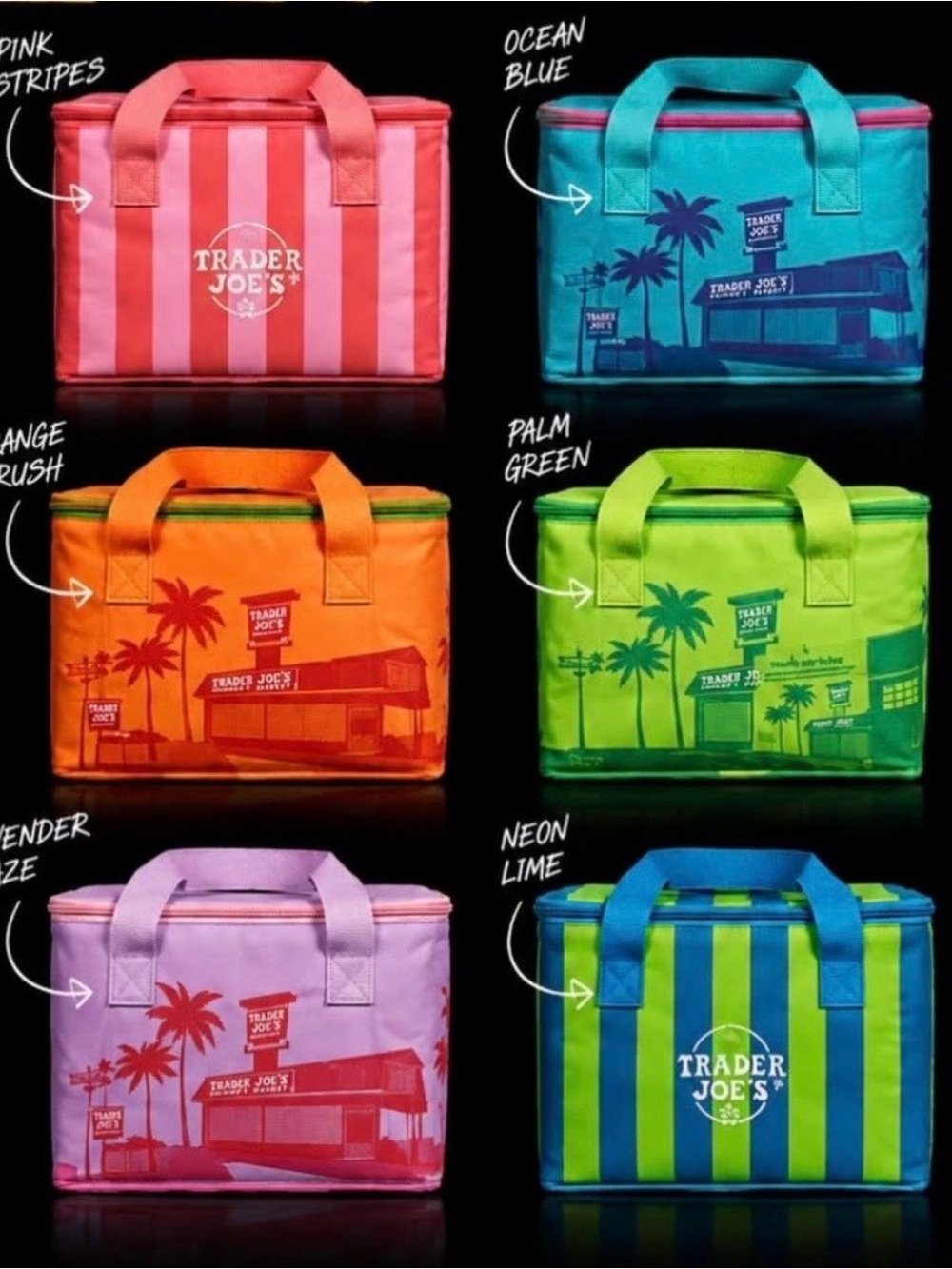 Trader Joe's Neon Lime Striped Insulated Tote